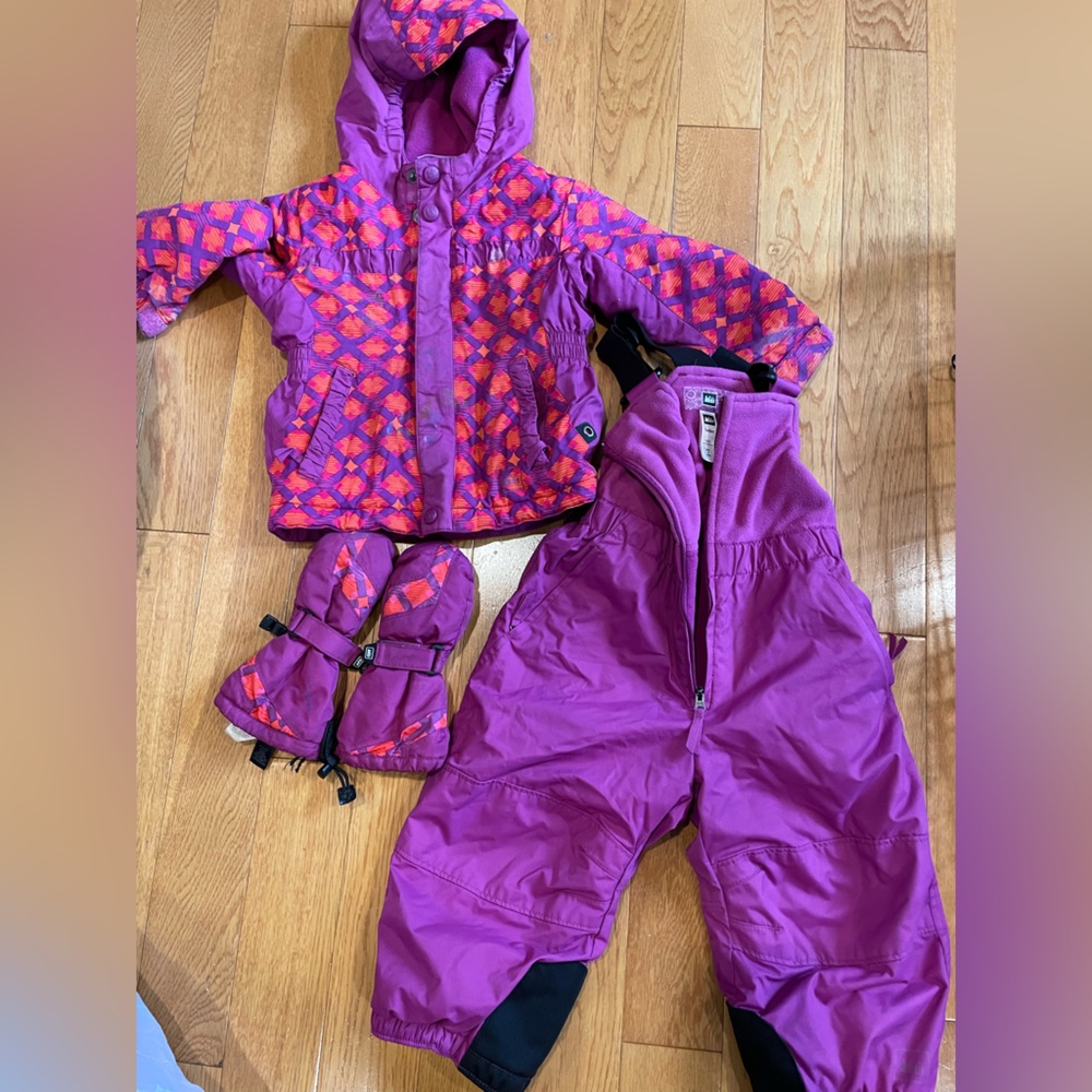REI toddler baby 18 months snow ski overalls jacket and gloves